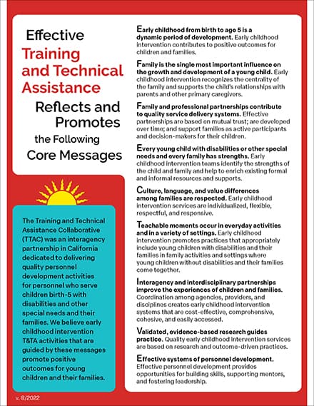 Image of page 1 of the Core Messages for effective training and technical assistance, developed by the Training and Technical Assistance Collaborative (2013).